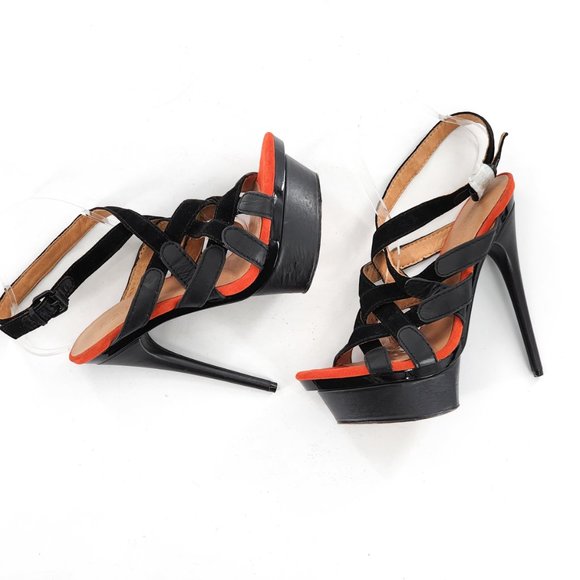 L.A.M.B. Suede Leather Platform Sandals Black Orange NEW - Picture 5 of 10